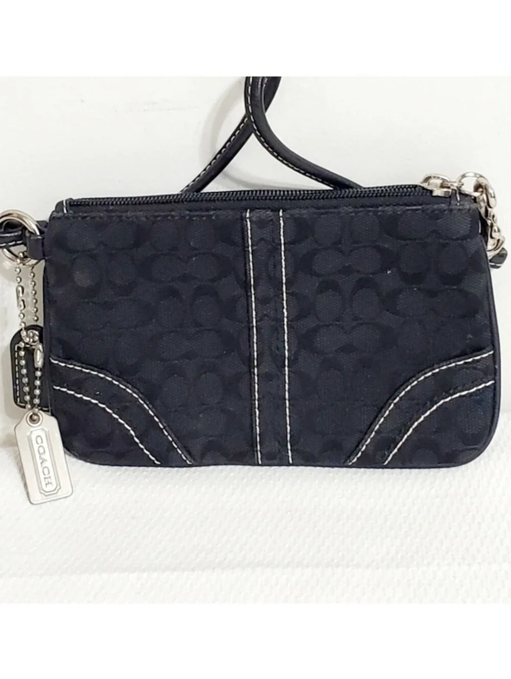 Coach Y2K Black Signature Canvas Wristlet with Silver Hardware And Two Hangtags